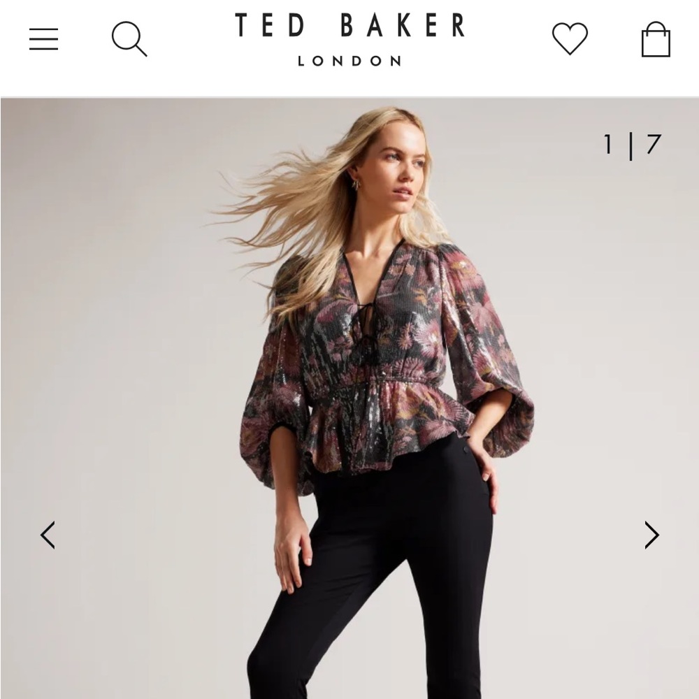 Ted Baker Tie Front Blouse With Bishop Sleeve Brand NIB NWT Ted Size 5 (US 12)